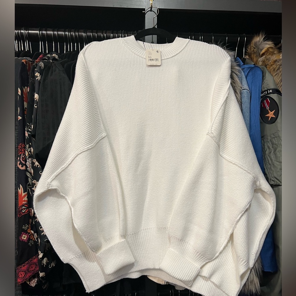 Womens free people easy street tunic pullover white XS $128 ribbed